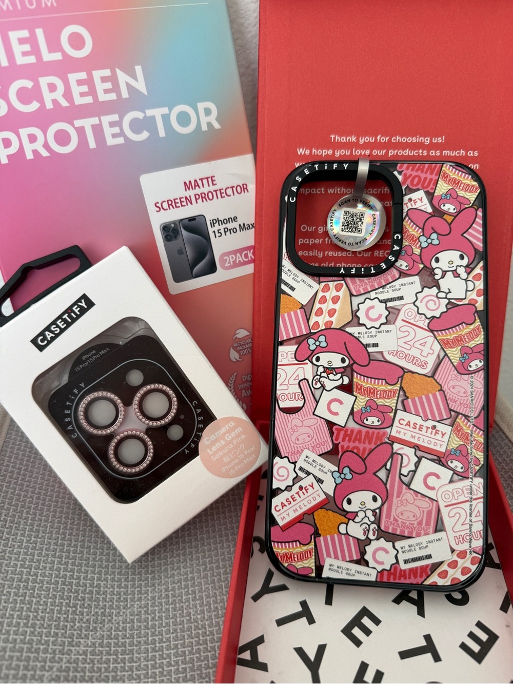 Authentic CASETiFY x Sanrio My Melody iPhone 15 Pro Max Collab Bundle